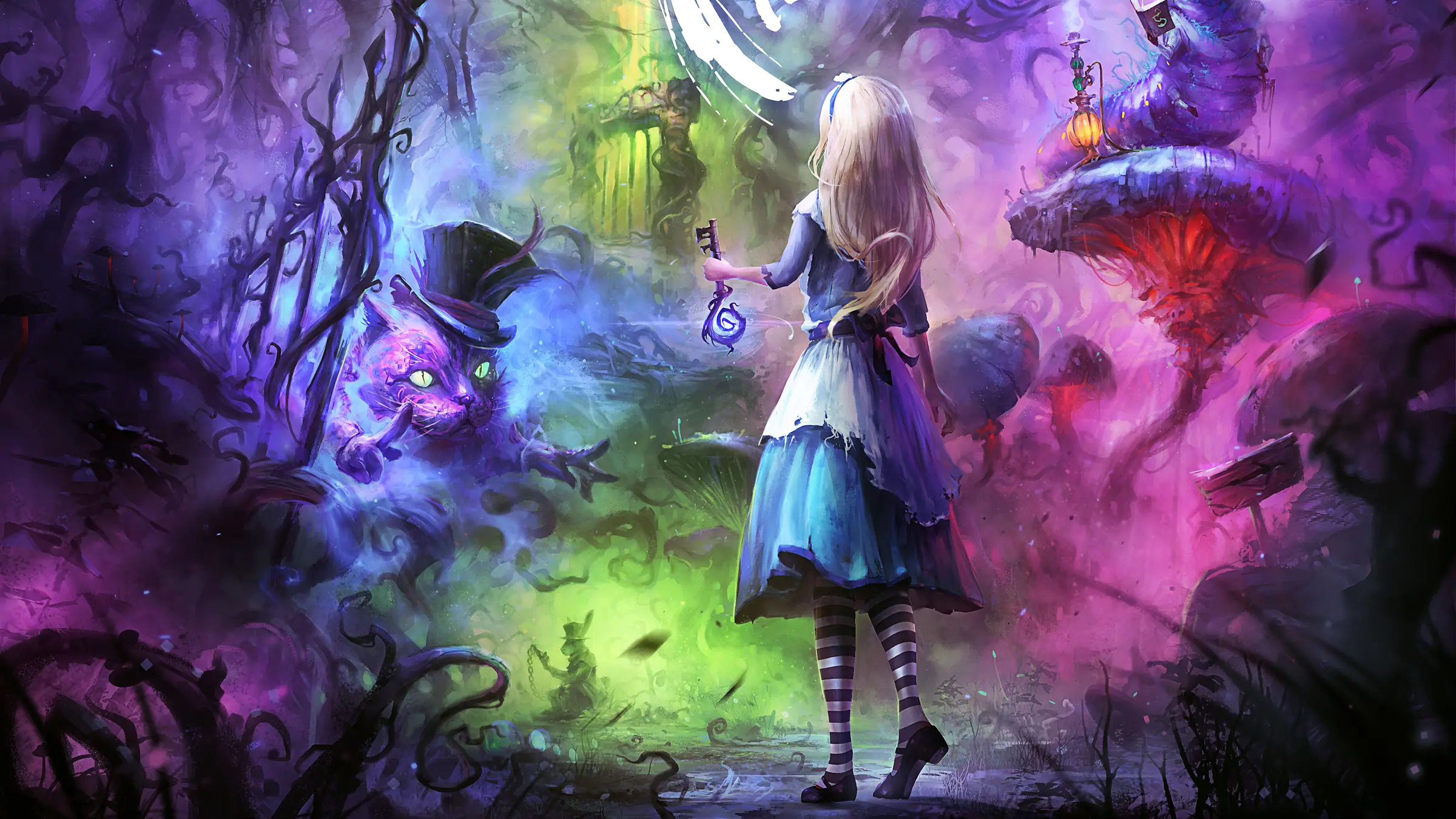 Visuel de l'escape game en réalité virtuelle Alice : une jeune fille dans une forêt enchantée