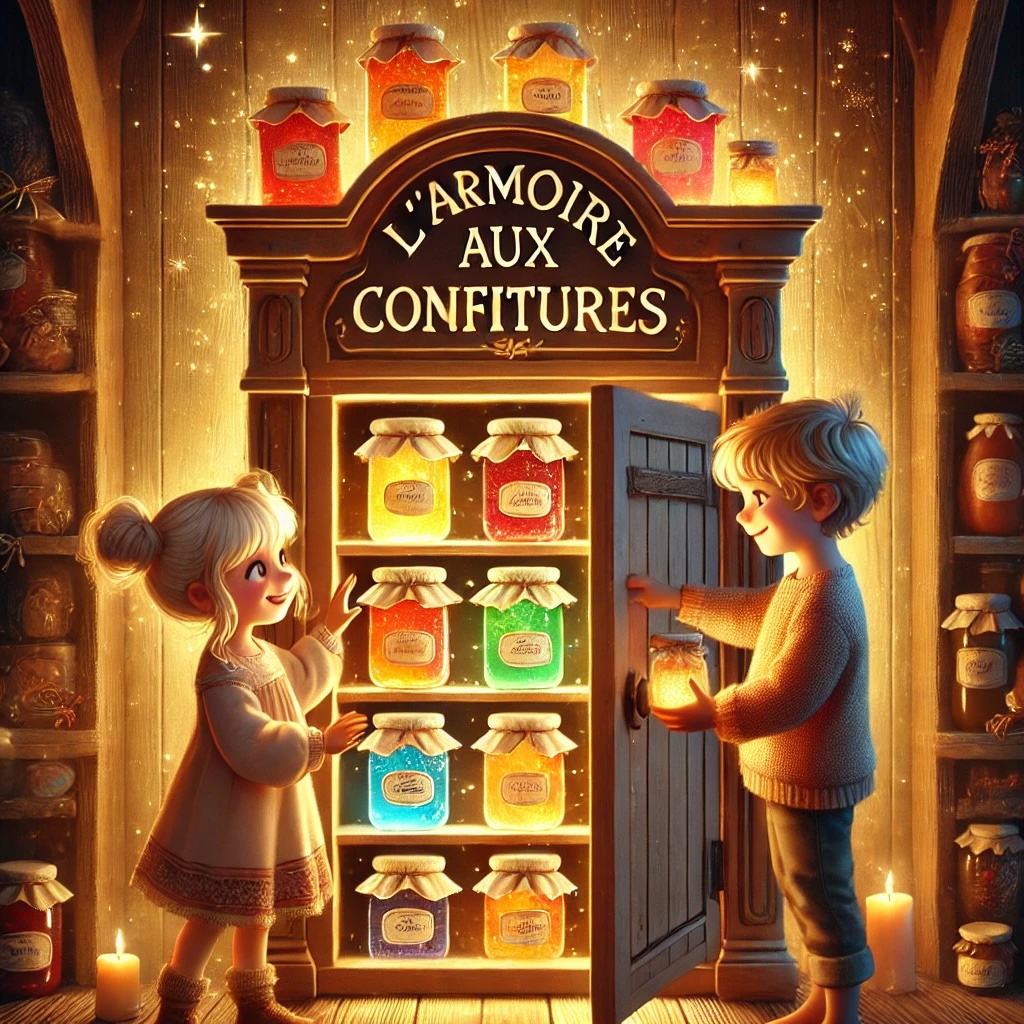 Deux enfants decouvrent une armoire remplie de pots de confiture magiques
